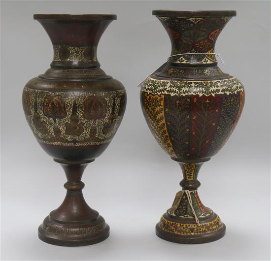 Two Indian brass and enamel vases